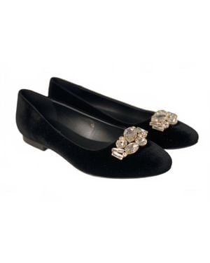 Ovil Annie Rhinestone Flower Flats - Black