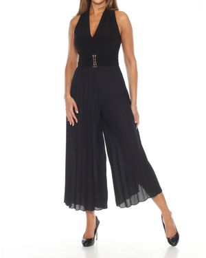 Joseph Ribkoff V-Neck Sleeveless Pleated Wide-Leg Jumpsuit - Blue