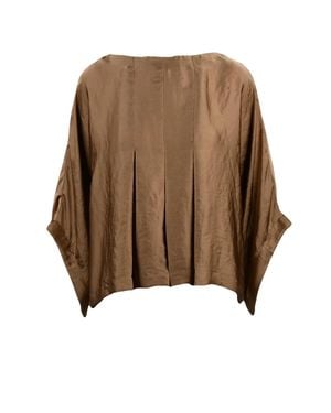 Collection Privée Bronze Satin Viscose Kimono Blouse - Brown