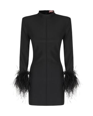 Twentyfourhaitch Teide Feather-Trimmed Dress - Black
