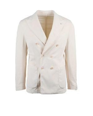 L.B.M. 1911 Double-Breasted Velvet Jacket With Notched Lapel - White