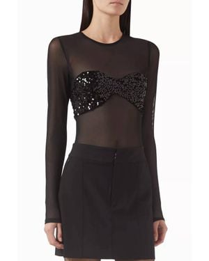 Misha Callista Sequin-Embellished Bodysuit - Black