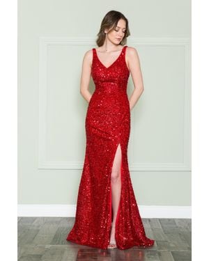 TRUEDAMES Hot Sequin Carpet Formal Evening Prom Gown - Red