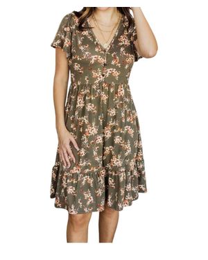 P.S. Kate Floral Ruffle Dress - Brown