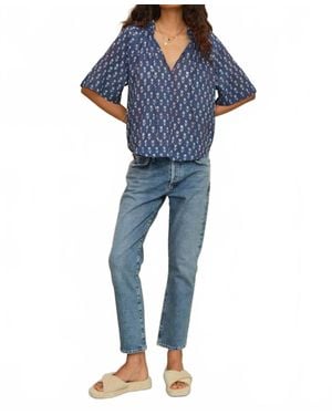 M.A.B.E Ari Print Gathered Top - Blue