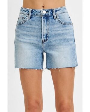 Risen Crissy Side Slit Denim Shorts - Blue