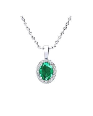 SuperJeweler 1 1/4 Carat Oval Shape Gemstone And Halo Diamond Necklace - White