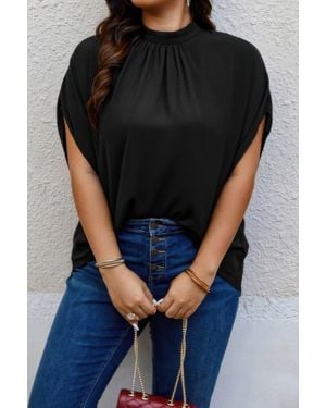 TRUEDAMES Plus Mock Neck Batwing Sleeve Loose Tunic Top - Black