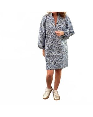 Caryn Lawn Betsy Collar Jacquard Floral Mini Dress - Blue