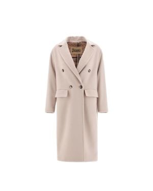 Herno Double-Breasted Wool Coat With Sophisticated Lapel - Natural