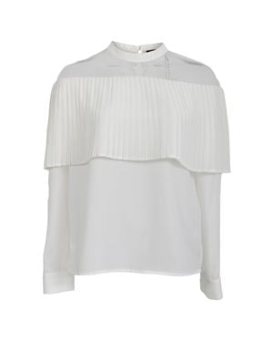 Maje Pleated Mesh Accent Long Sleeve Blouse - White