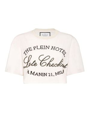 Philipp Plein Cropped T-Shirt Late Checkout Crystal - White