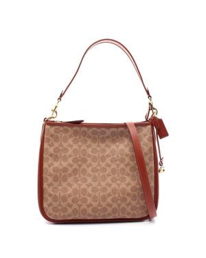 COACH Signature Canvas Leather Shoulder Bag - Brown