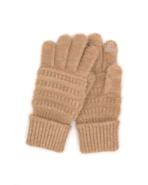 Fashnzfab Fuzzy Cable Knit Smart Touch Gloves - Natural