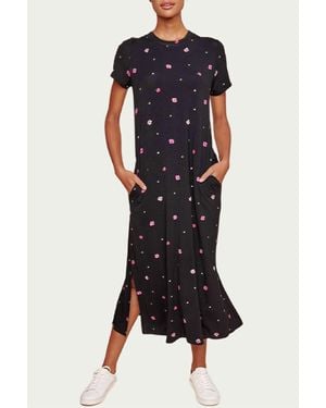 Sugarlips Mika Floral-Print Stretch-Jersey T-Shirt Midi Dress - Black