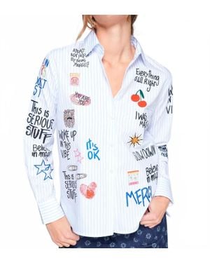 Vilagallo Striped Graffiti Blouse - Blue
