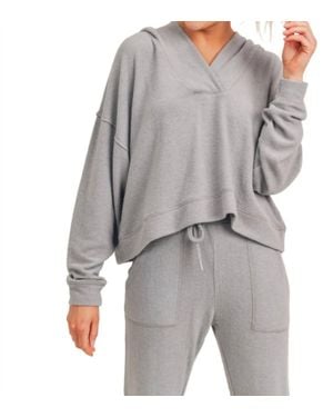 Mono B Wash Long-Sleeve V-Neck Hoodie - Gray