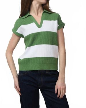 Kinross Cashmere Rib Split Neck Polo Sweater - Green