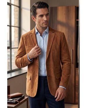 Infinity Leather Italian Rust Suede Leather Blazer Jacket - Brown