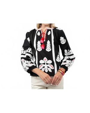 Ivy Jane Applique V-Neck Top - Black