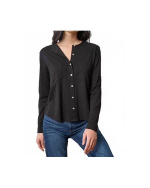Lilla P Mandarin Collar Button Down Shirt - Black