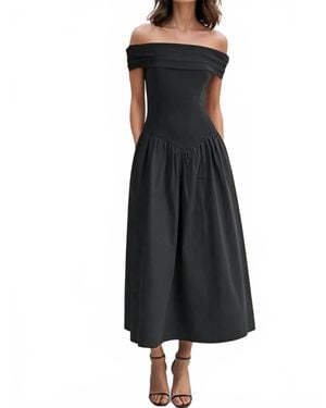Mustard Seed Heidi Basque Waist Off-Shoulder Midi Dress - Black