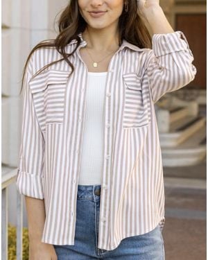 Grace and Lace Seaside Striped Button Down Shirt - White