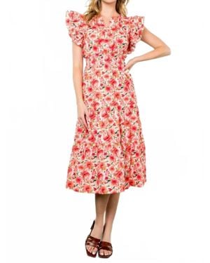 Thml Ruffles And Floral Midi Dress - Red