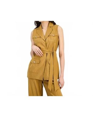Anne Klein Sleeveless Tie-Waist Patch-Pocket Jacket - Yellow