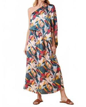 Mittoshop Abstract Flower Print One Shoulder Maxi Dress - White