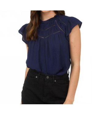 Blu Pepper Line Lace Trim Ruffle Detail Short Sleeve Blouse - Blue