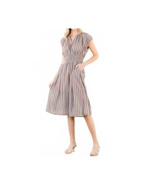 Thml Striped Smocked Waist Short Sleeve Dress - Pink