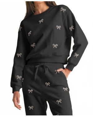 Endless Blu. Jewel Bow Cotton Pullover Sweater - Black