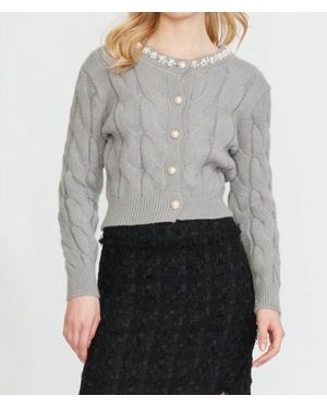 Stellah Cable Cardigan With Pearls - Gray