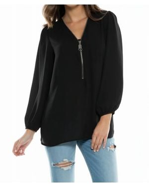 Elan Princess Shoulder Zipper Top - Black
