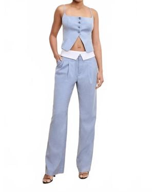 GOOD AMERICAN Twill Suiting Foldover Trouser Pant - Blue