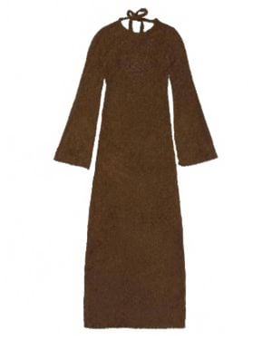 Honor The Gift Fuzzy Knit Maxi Dress Long Sleeve Open Tie-Back - Brown