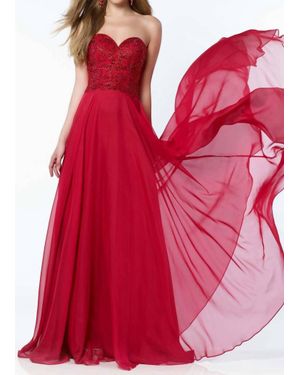 Alyce Paris Strapless Embellished Chiffon Gown - Red