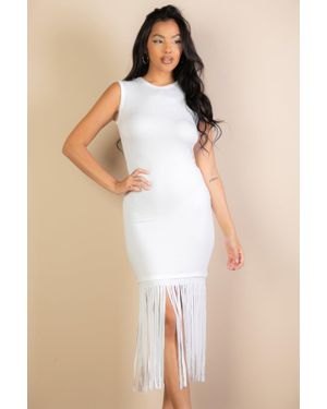 TRUEDAMES Sleeveless Fringe Midi Dress - Natural