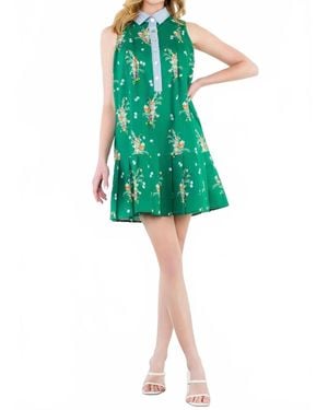Thml Sweet Breeze Sleeveless Contrast Collar Dress - Green