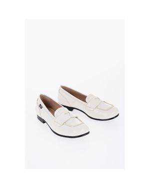 Moschino Love Patent Leather College Penny Loafers With Round Toe - White