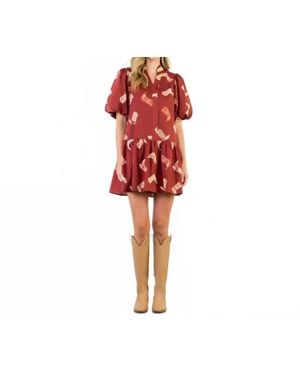 Thml Puff Sleeve Boots Print Dress - Red