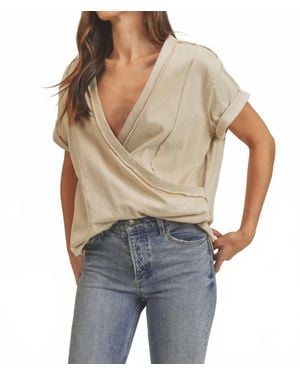 AEMI + CO Short Sleeve Faux Wrap Top - Blue