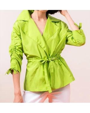 Elena Wang Ruched Sleeves Drawstring Jacket - Green