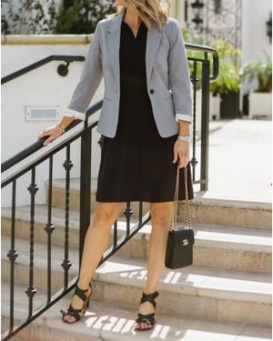 Kensie 3/4 Sleeve Crepe Blazer - Gray
