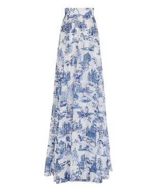 Philipp Plein Georgette Long Skirt En Plein Air - Blue