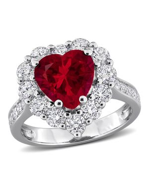 Mimi & Max Lab-Grown Diamond Halo And Created Gemstone Ring - Red