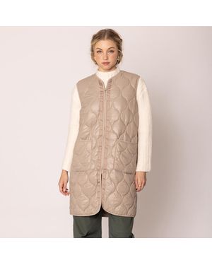 TRUEDAMES Solid Quilted Long Vest - Natural