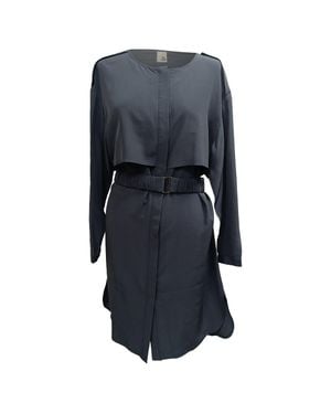 Iris & Ink Belted Long Sleeve Midi Dress - Blue