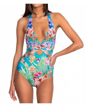 Johnny Was Twist Keyhole One Piece Swimsuit - Blue